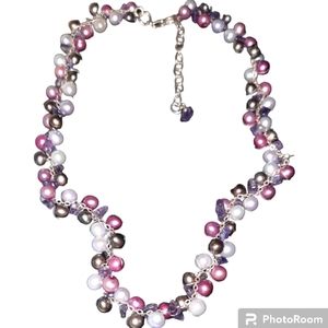 925 pearls amethyst gemstone chip nugget Bead necklace sterling vintage